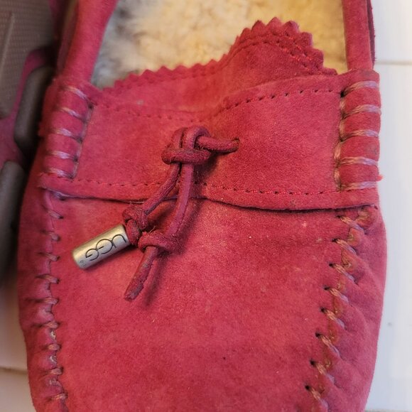UGG Australia Red Suede Leather Sheepskin Lined Driving Moccasin Slippers 7 - Picture 8 of 10